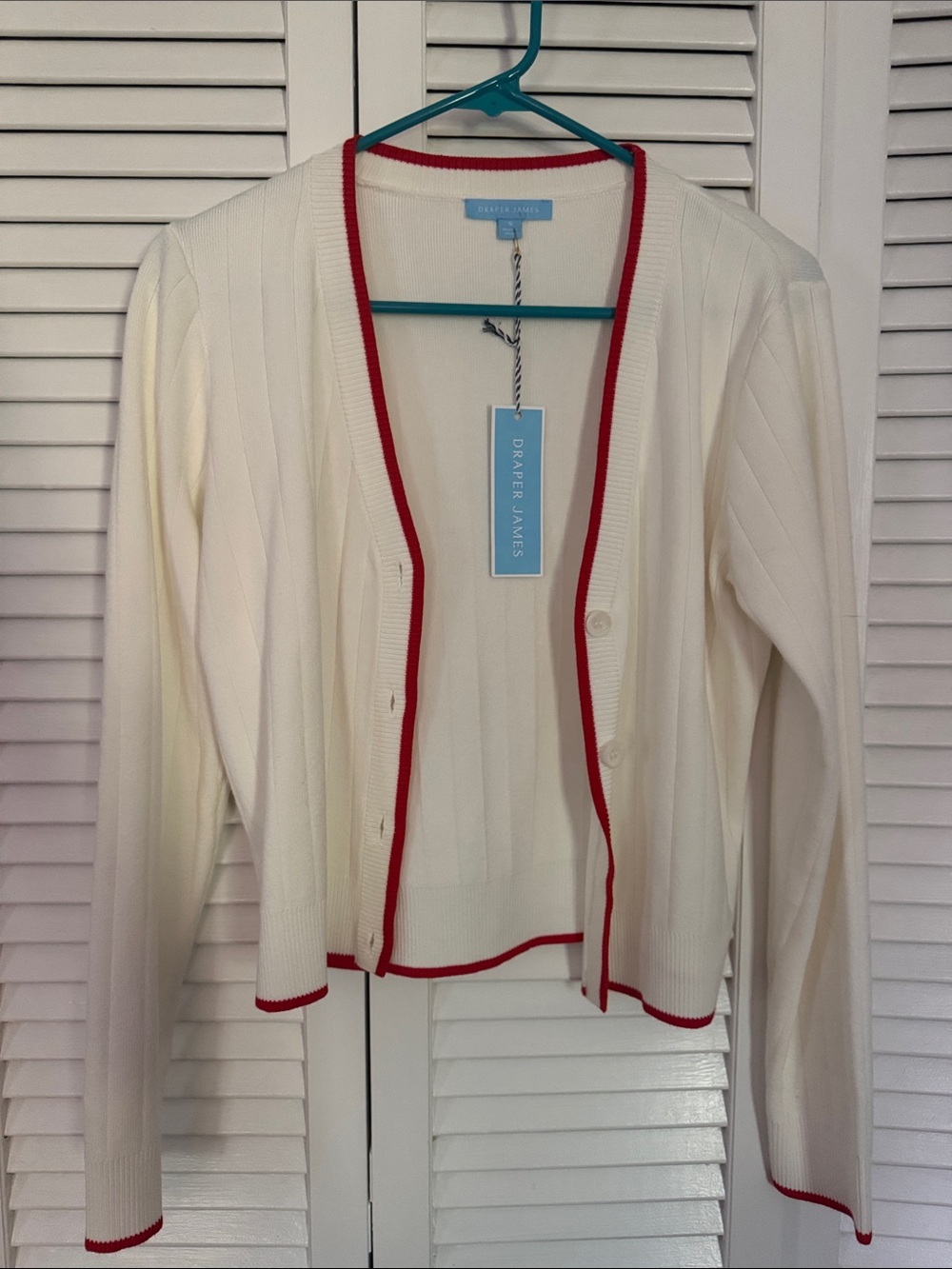 Draper James Cream Cardigan with Red Trim